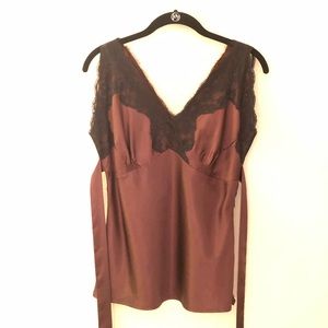 Clearance 🎉 Brown Silky Top with Lace